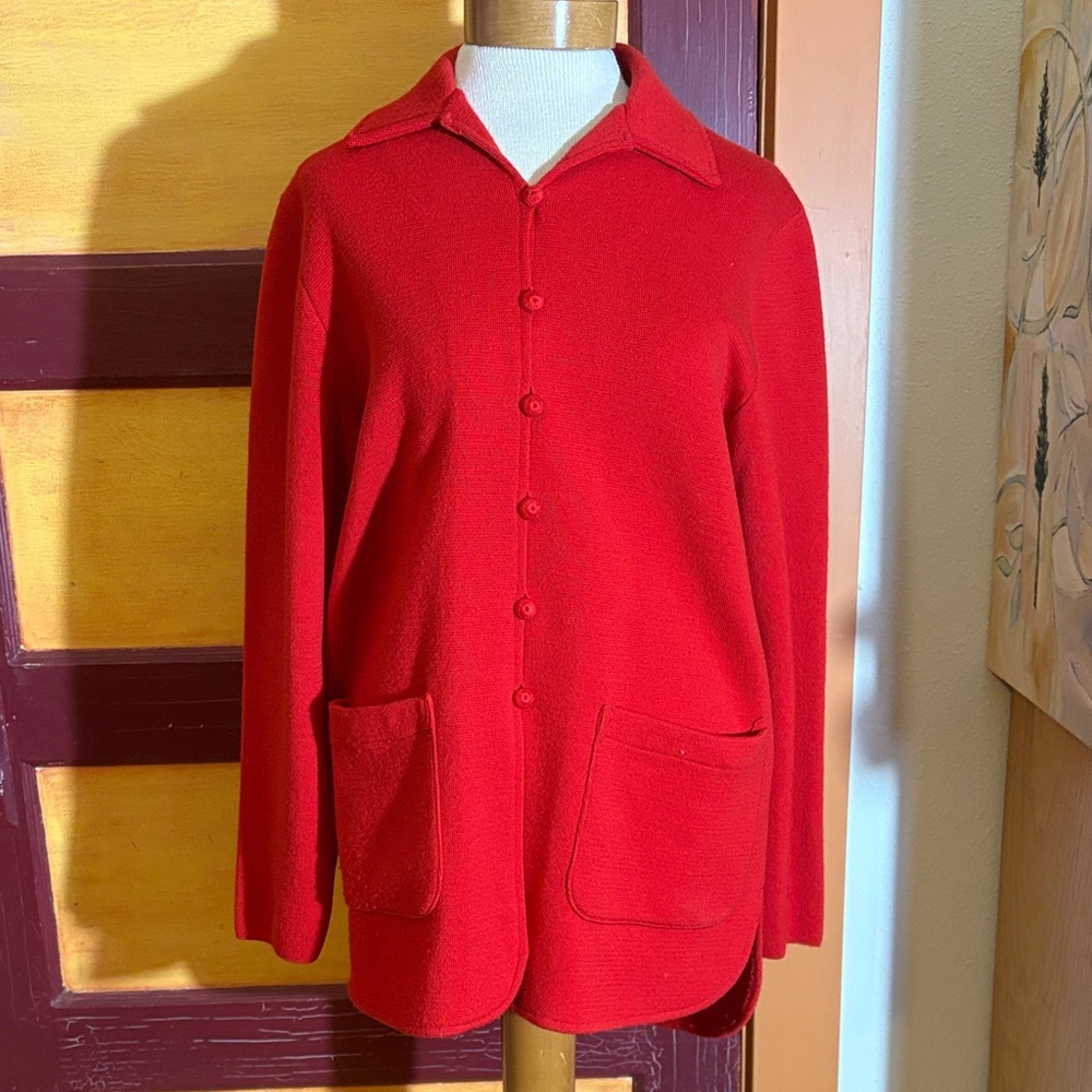 French Rags Red Button-Up Wool Sweater Jacket
